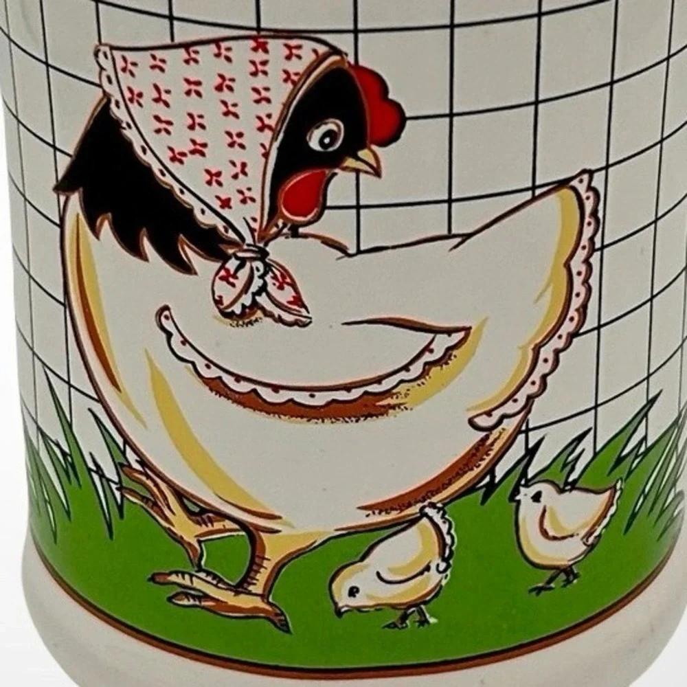 1970s Action Industries Chicken & Chicks Ceramic Measuring Pitcher